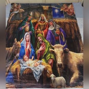 1772- Nativity Scene Holy Family Baby Jesus Christmas Blanket Throw NWT